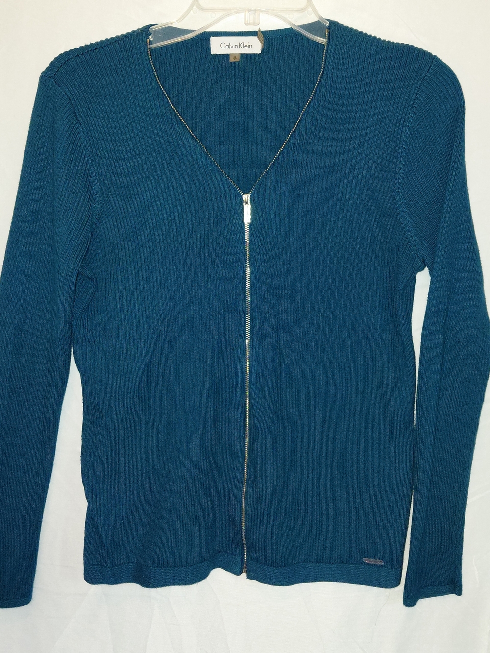 Calvin Klein Women’s Teal Zip-Front Ribbed Sweater